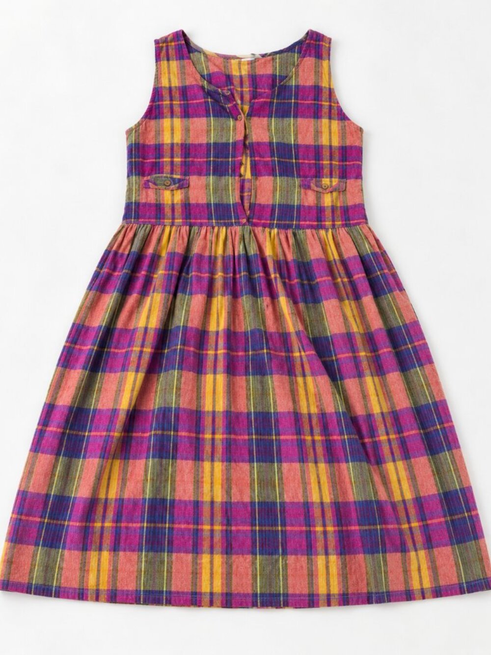 Honors Apparel Plaid Cotton Midi Dress Large Round Neck Pockets